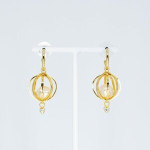 DANNIJO 14k Gold Pearl Cage Hoop Earrings